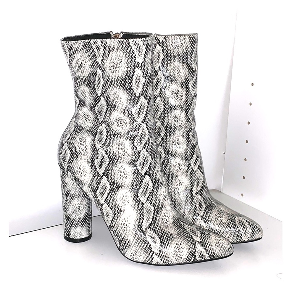 White & Black Snake Print Boots